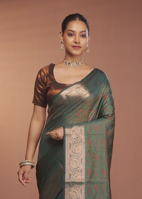 Blue Jamewar Silk Saree With Blouse Piece