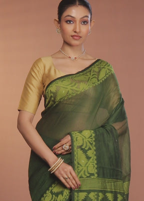 Green Tant Jamdani Saree Without Blouse Piece