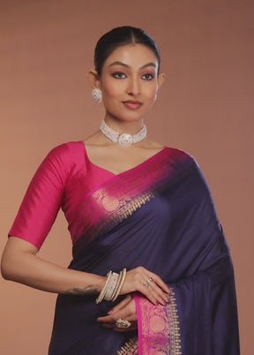 Blue Dupion Silk Saree With Blouse Piece