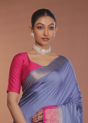Blue Dupion Silk Saree With Blouse Piece