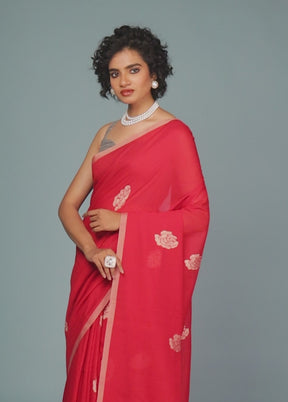 Red Matka Silk Saree Without Blouse Piece