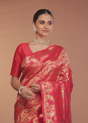 Red Baluchari Silk Saree With Blouse Piece