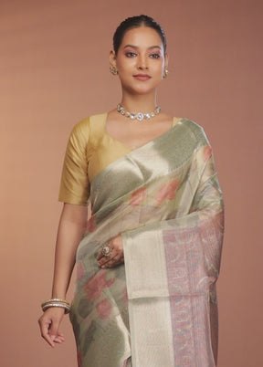 Grey Tissue Silk Saree With Blouse Piece