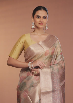 Cream Tissue Silk Saree With Blouse Piece