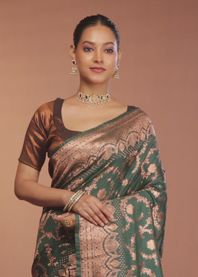 Green Katan Silk Saree With Blouse Piece
