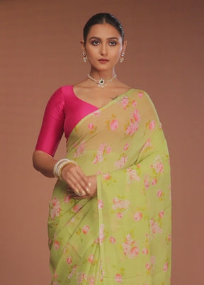 Green Handloom Chiffon Pure Silk Saree With Blouse Piece
