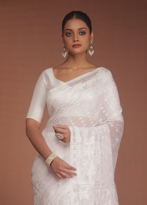 White Jamdani Cotton Saree Without Blouse Piece