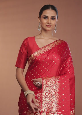 Red Banarasi Silk Saree With Blouse Piece