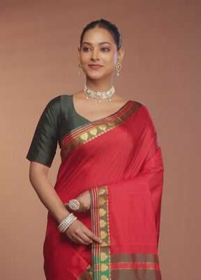 Red Kanjivaram Silk Saree With Blouse Piece
