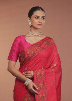 Red Dupion Silk Saree With Blouse Piece