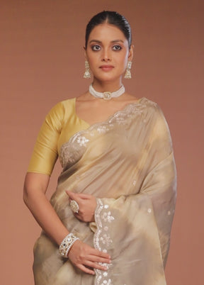 Cream Tissue Silk Saree With Blouse Piece