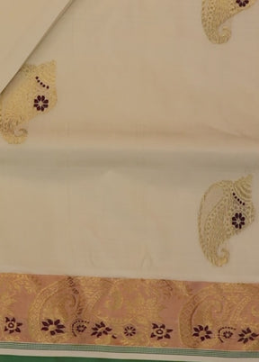 White Garad Pure Silk Saree Without Blouse Piece