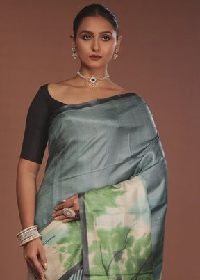 Multicolor Handloom Tussar Pure Silk Saree With Blouse Piece