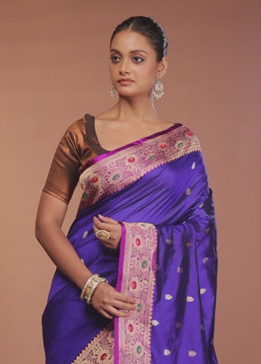 Blue Handloom Katan Pure Silk Saree With Blouse Piece