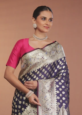 Blue Banarasi Silk Saree With Blouse Piece