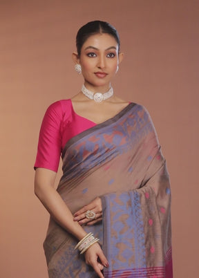 Grey Matka Silk Saree With Blouse Piece