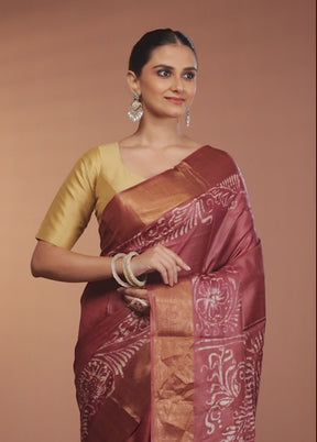 Maroon Handloom Tussar Pure Silk Saree With Blouse Piece