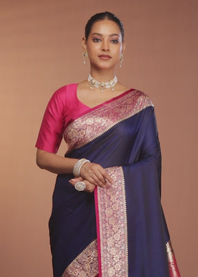 Blue Banarasi Silk Saree With Blouse Piece