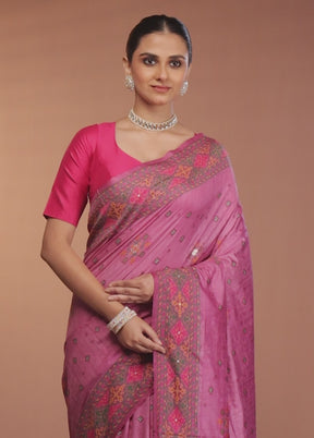 Pink Dupion Silk Saree With Blouse Piece