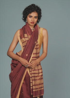 Brown Pure Cotton Saree Without Blouse Piece