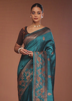 Green Tussar Pure Silk Saree With Blouse Piece