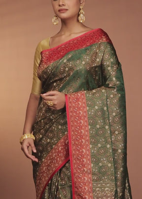 Green Handloom Jamewar Pure Silk Saree With Blouse Piece