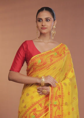 Yellow Tant Jamdani Saree Without Blouse Piece