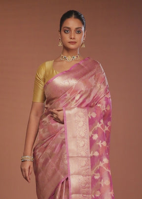 Pink Tissue Silk Saree With Blouse Piece