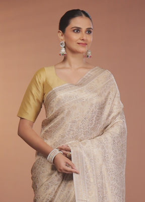 Cream Dupion Silk Saree With Blouse Piece