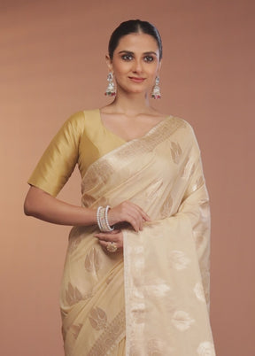 Cream Dupion Silk Saree With Blouse Piece