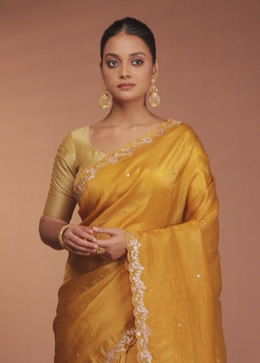 Yellow Handloom Tissue Pure Silk Saree With Blouse Piece
