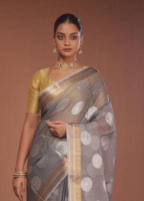 Grey Kora Silk Saree With Blouse Piece