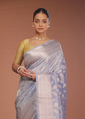 Blue Tissue Silk Saree With Blouse Piece