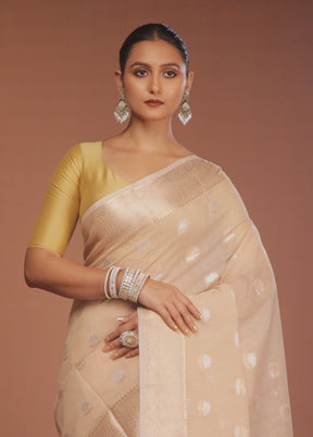 Cream Kora Silk Saree With Blouse Piece