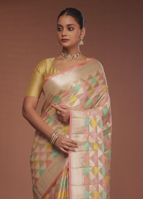 Pink Kora Silk Saree With Blouse Piece