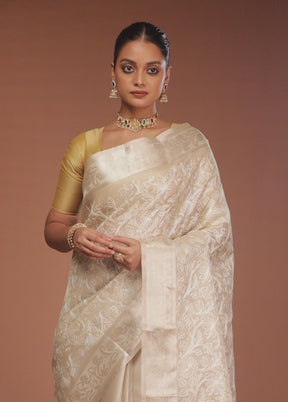 Cream Cotton Saree With Blouse Piece