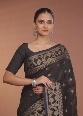 Black Matka Silk Saree With Blouse Piece