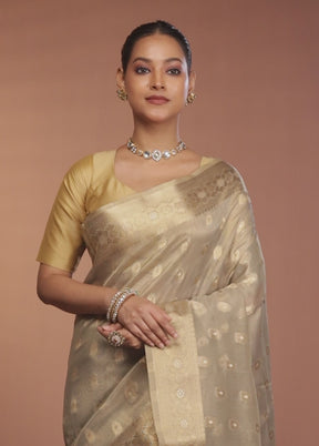Grey Tissue Silk Saree With Blouse Piece
