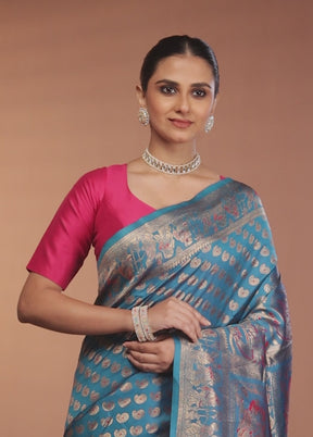 Blue Baluchari Silk Saree With Blouse Piece