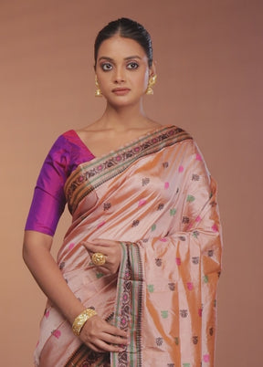 Cream Handloom Assam Pure Silk Saree With Blouse Piece