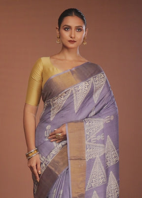 Grey Tussar Silk Saree With Blouse Piece