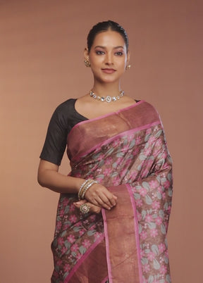 Grey Tussar Silk Saree With Blouse Piece