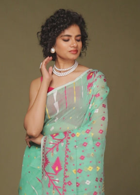 Green Tant Jamdani Saree Without Blouse Piece
