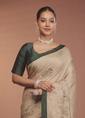 Cream Tussar Silk Saree With Blouse Piece