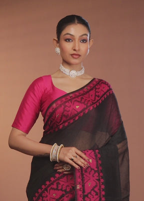 Black Tant Jamdani Saree Without Blouse Piece