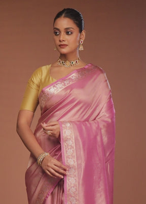 Pink Tissue Silk Saree With Blouse Piece