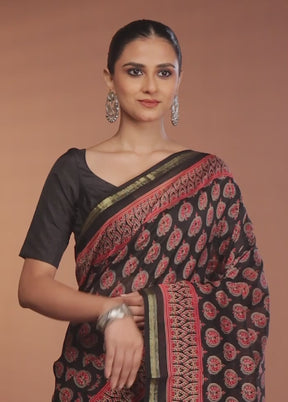 Black Chanderi Silk Saree With Blouse Piece