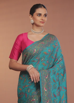 Green Dupion Silk Saree With Blouse Piece