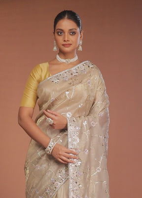Cream Tissue Silk Saree With Blouse Piece
