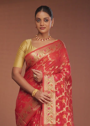 Red Cotton Saree With Blouse Piece